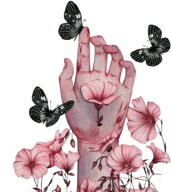 pink hand and butterflies
